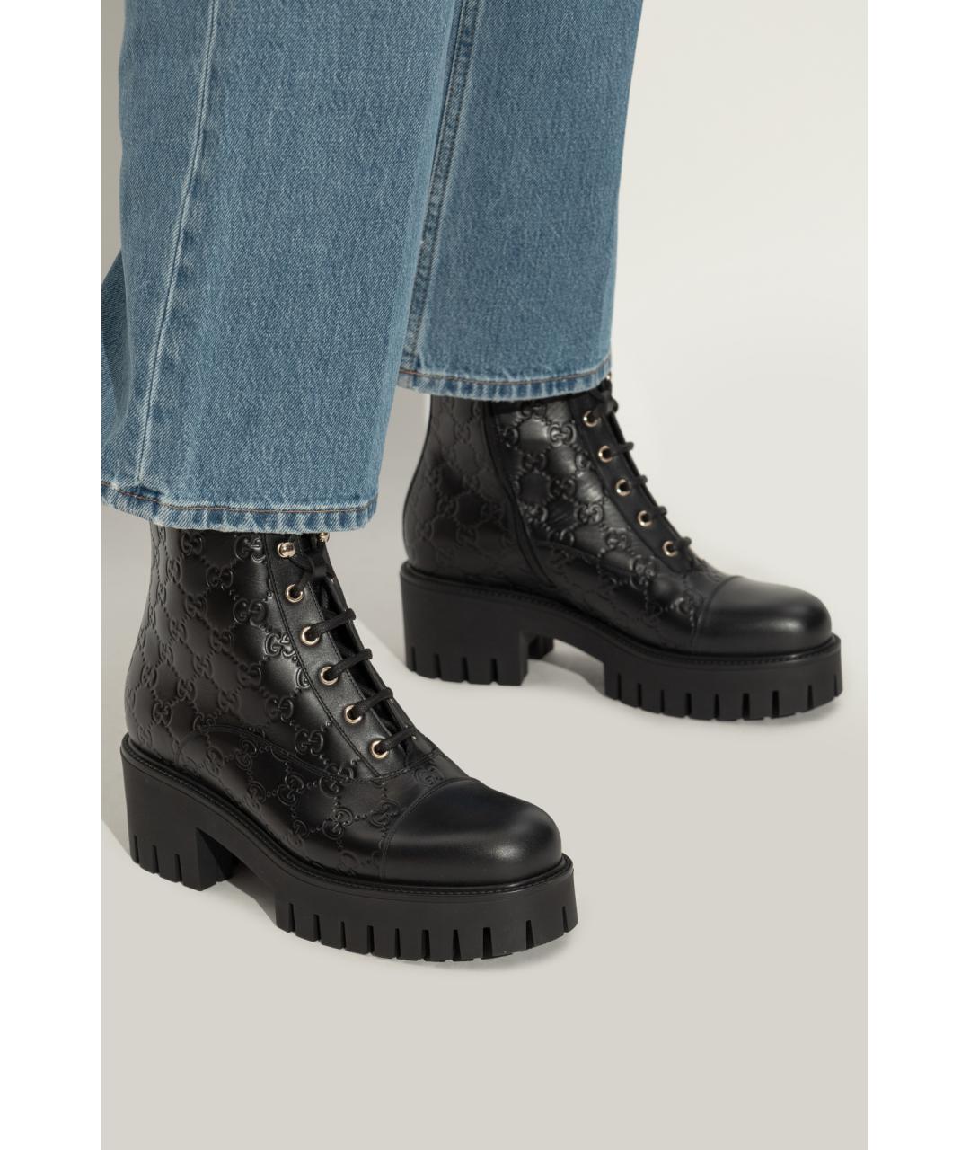 GUCCI Черные кожаные ботинки, фото 2