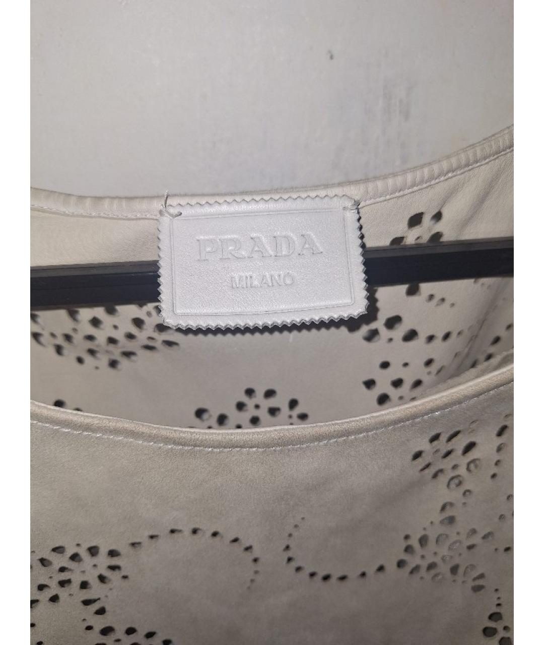 PRADA Бежевое кожаное повседневное платье, фото 3