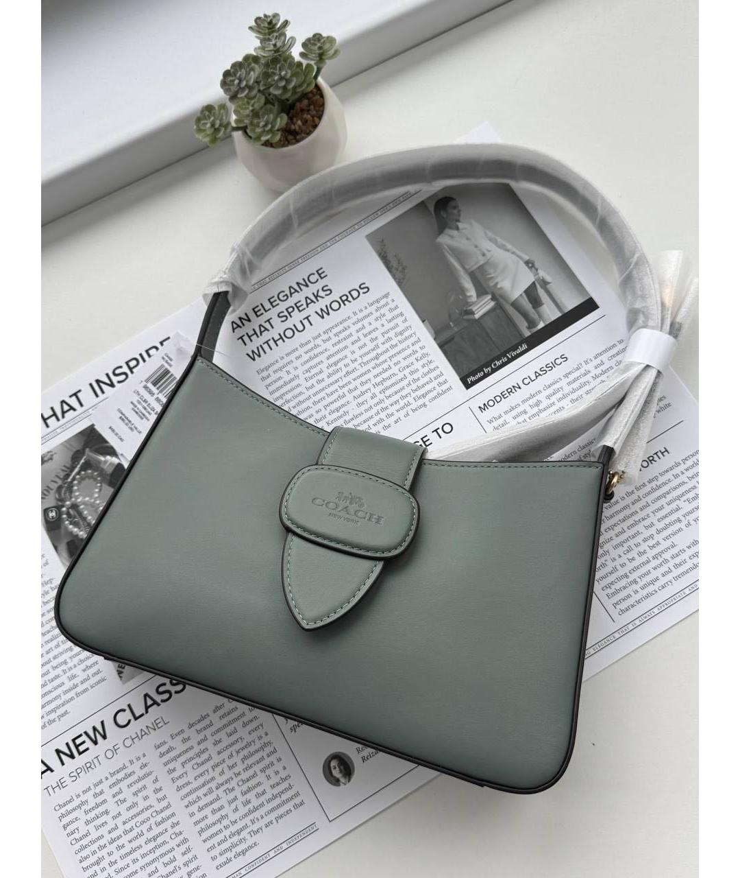 COACH Зеленая кожаная сумка через плечо, фото 4