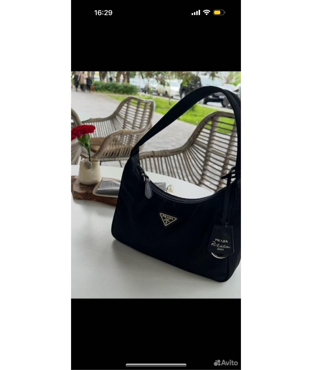 PRADA Черная тканевая сумка с короткими ручками, фото 3