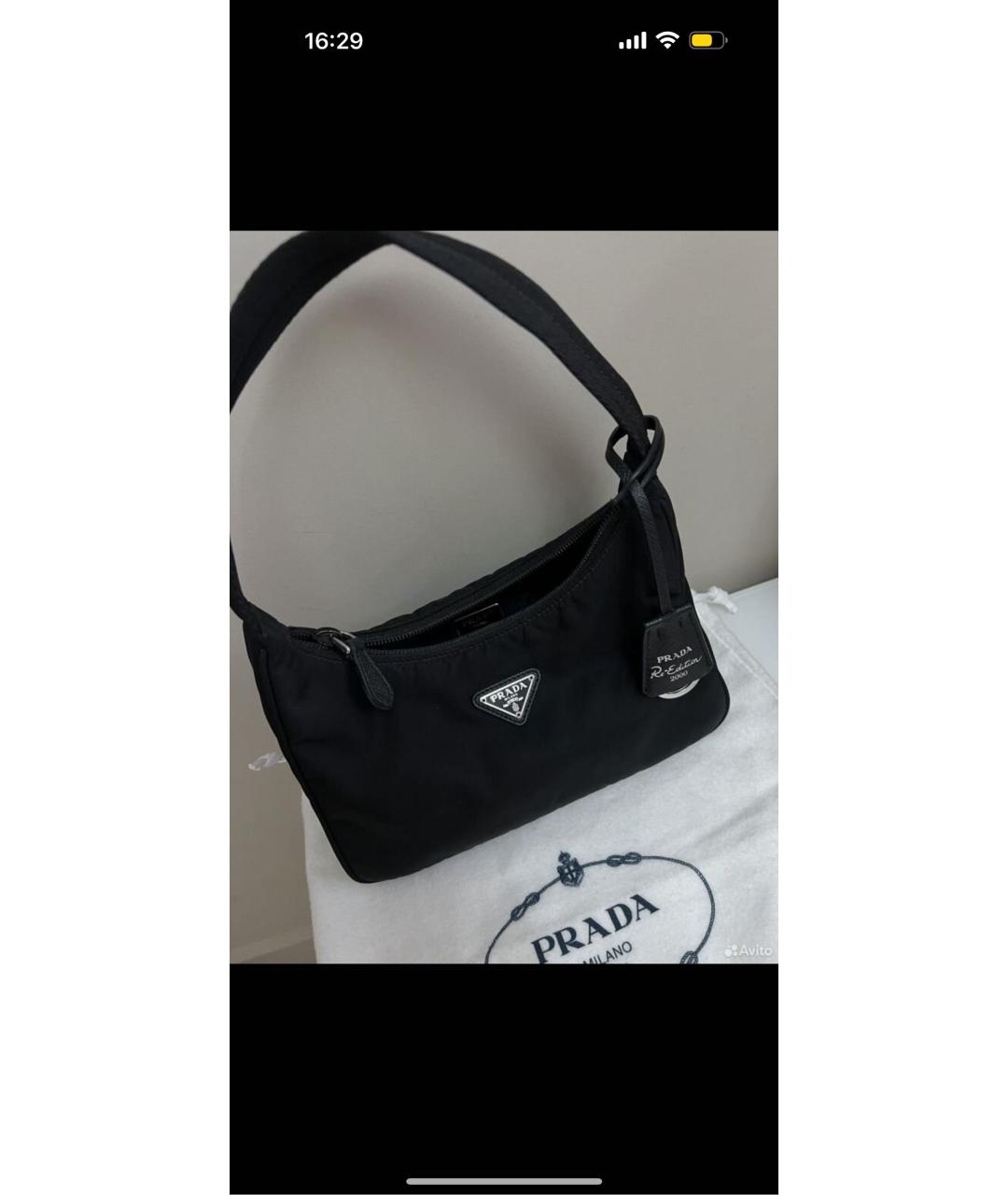 PRADA Черная тканевая сумка с короткими ручками, фото 5