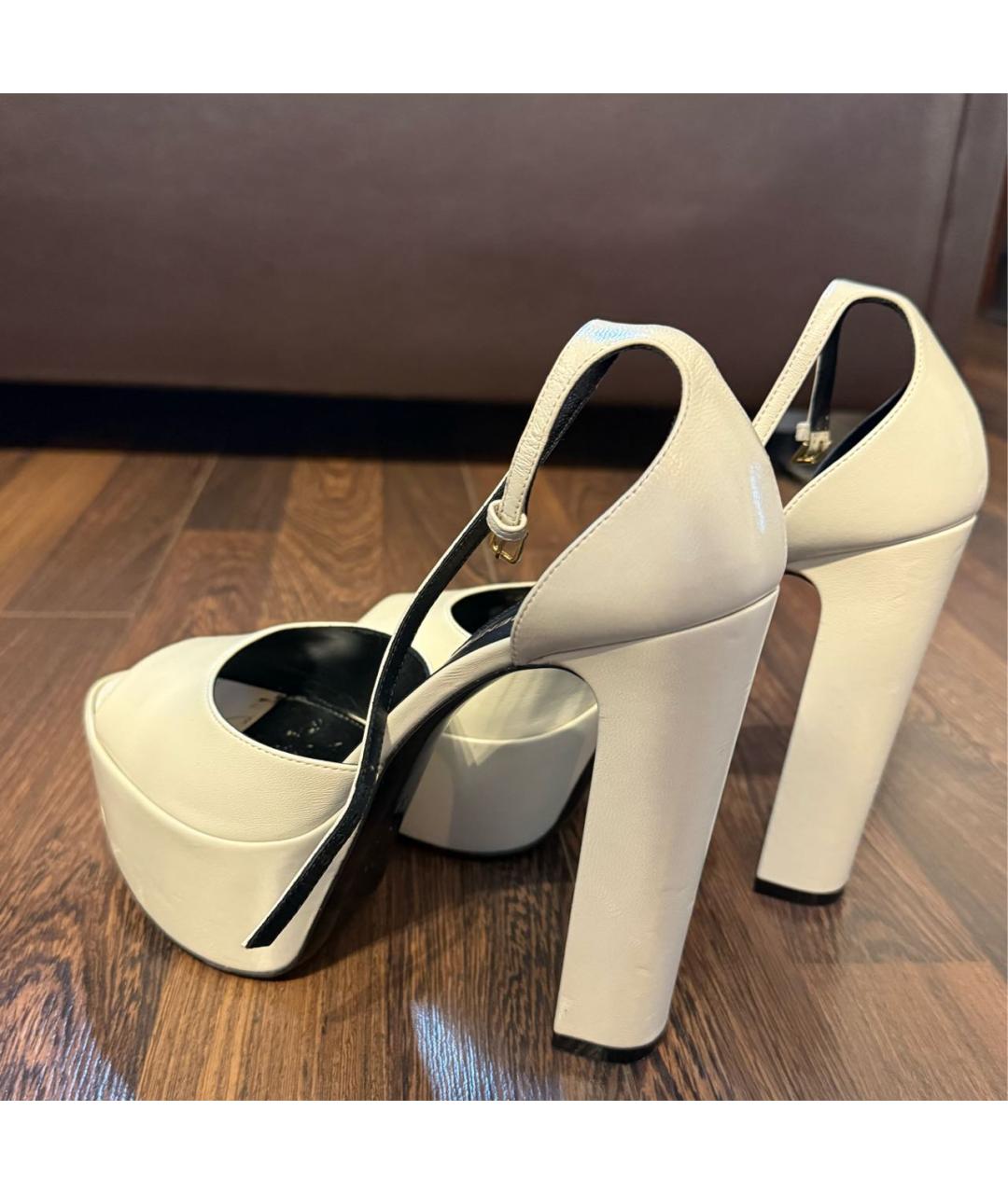 SAINT LAURENT Белые кожаные босоножки, фото 4
