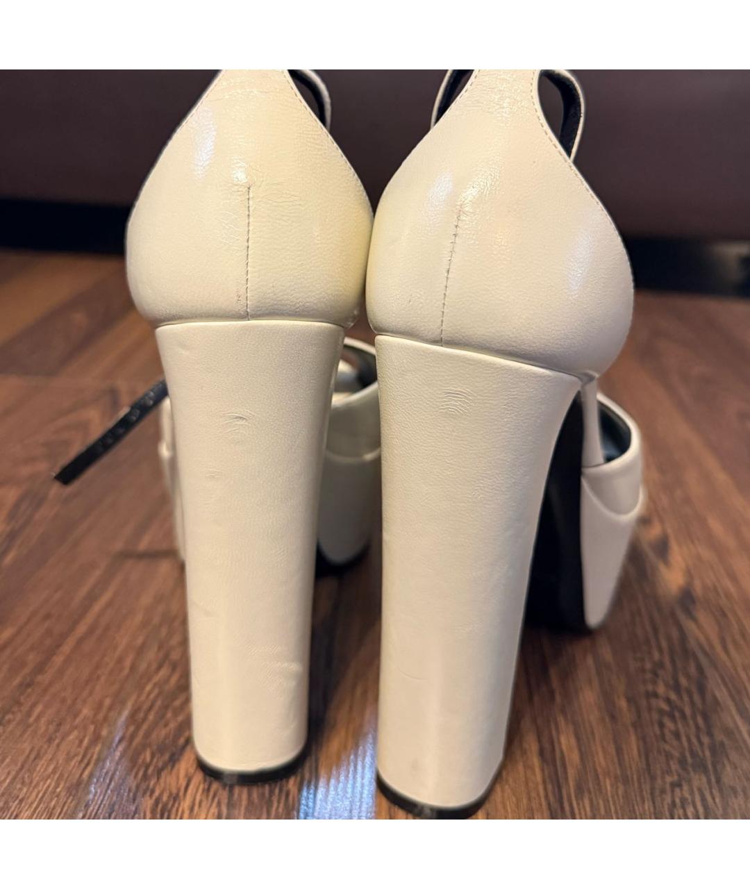 SAINT LAURENT Белые кожаные босоножки, фото 6