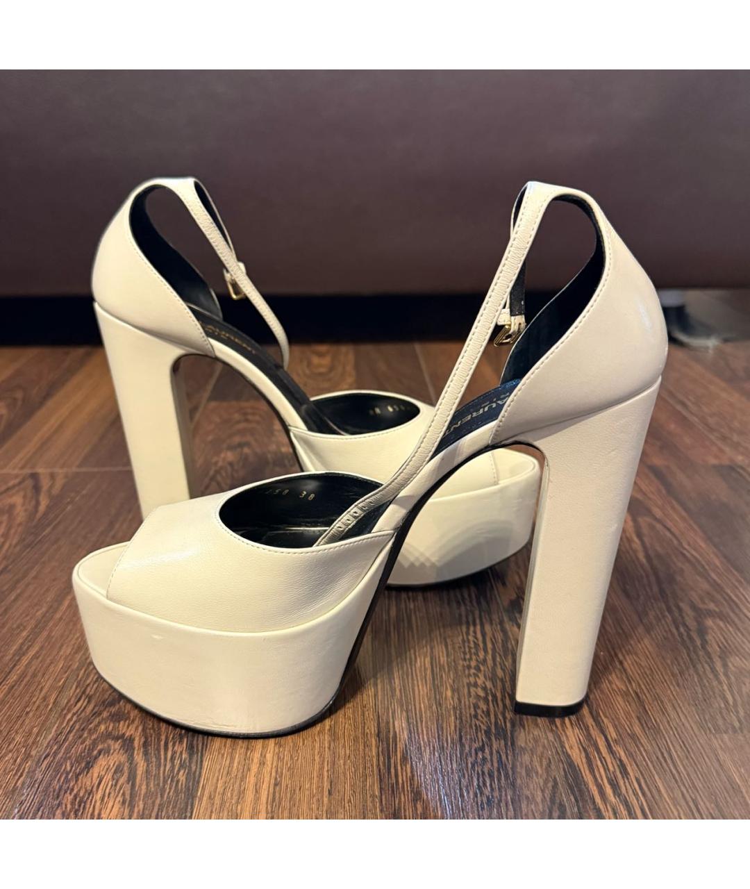 SAINT LAURENT Белые кожаные босоножки, фото 3