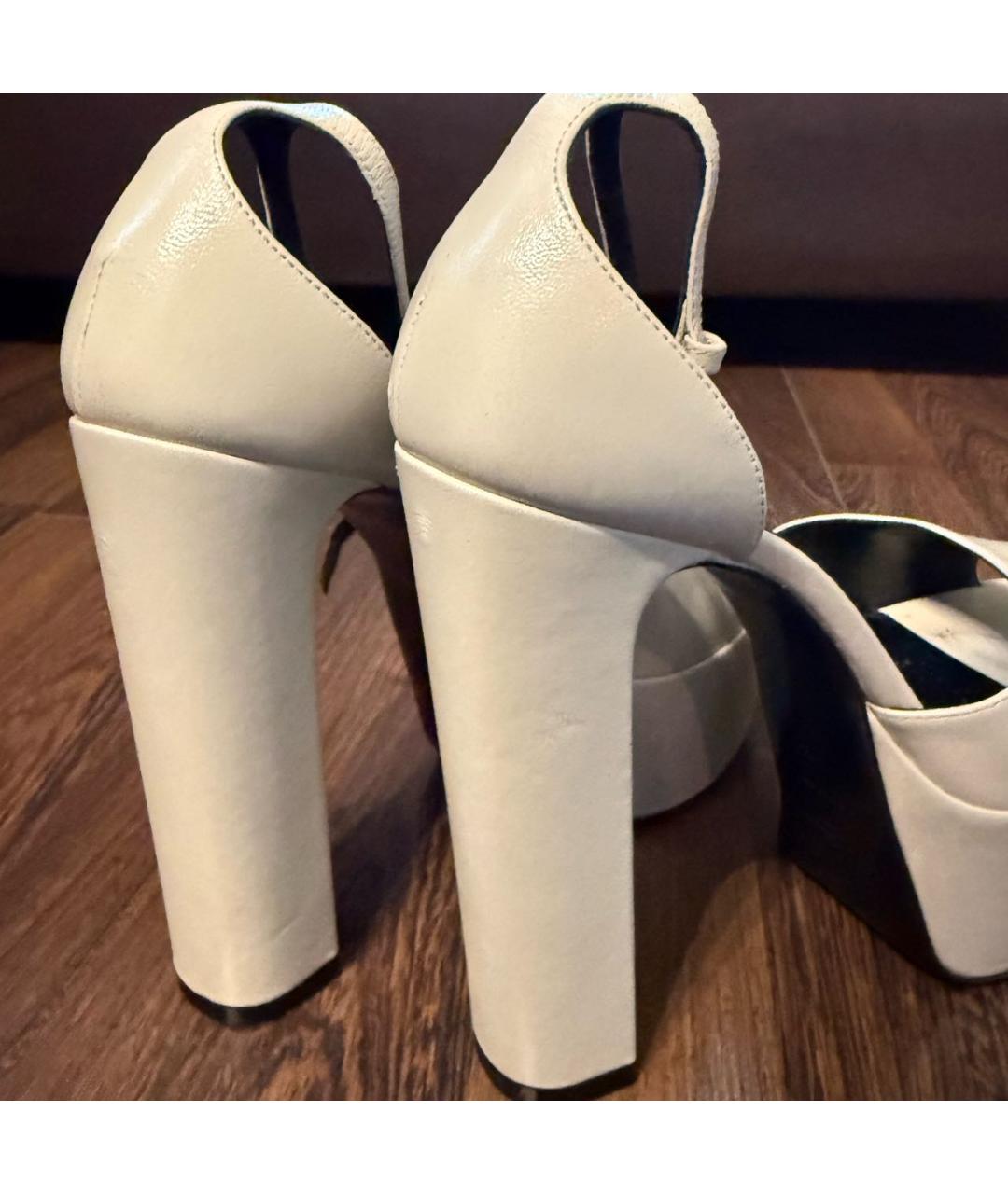 SAINT LAURENT Белые кожаные босоножки, фото 7