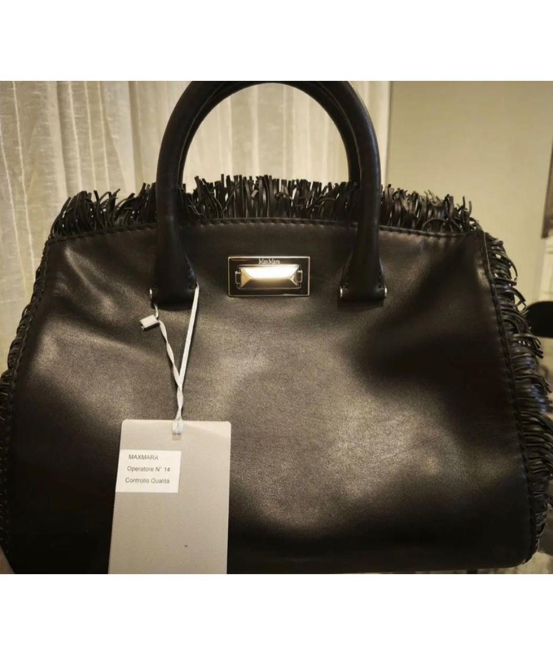 MAX MARA Черная кожаная сумка с короткими ручками, фото 7