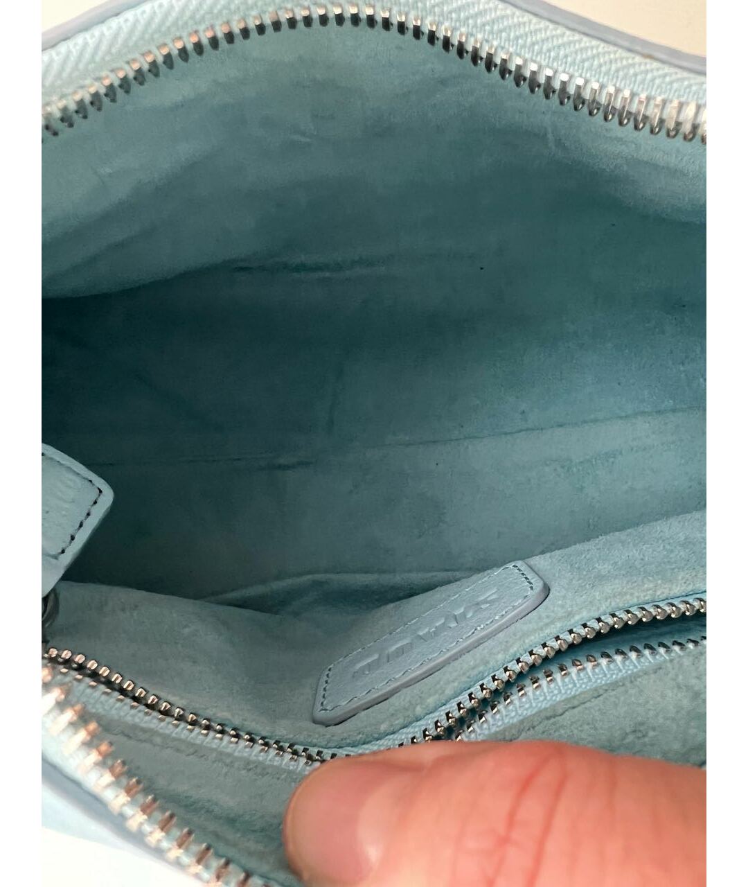 STAUD Голубая кожаная сумка с короткими ручками, фото 8