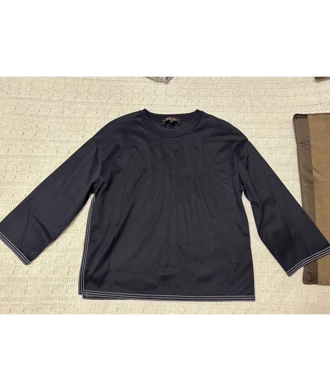 LORO PIANA Темно-синяя хлопковая блузы, фото 3