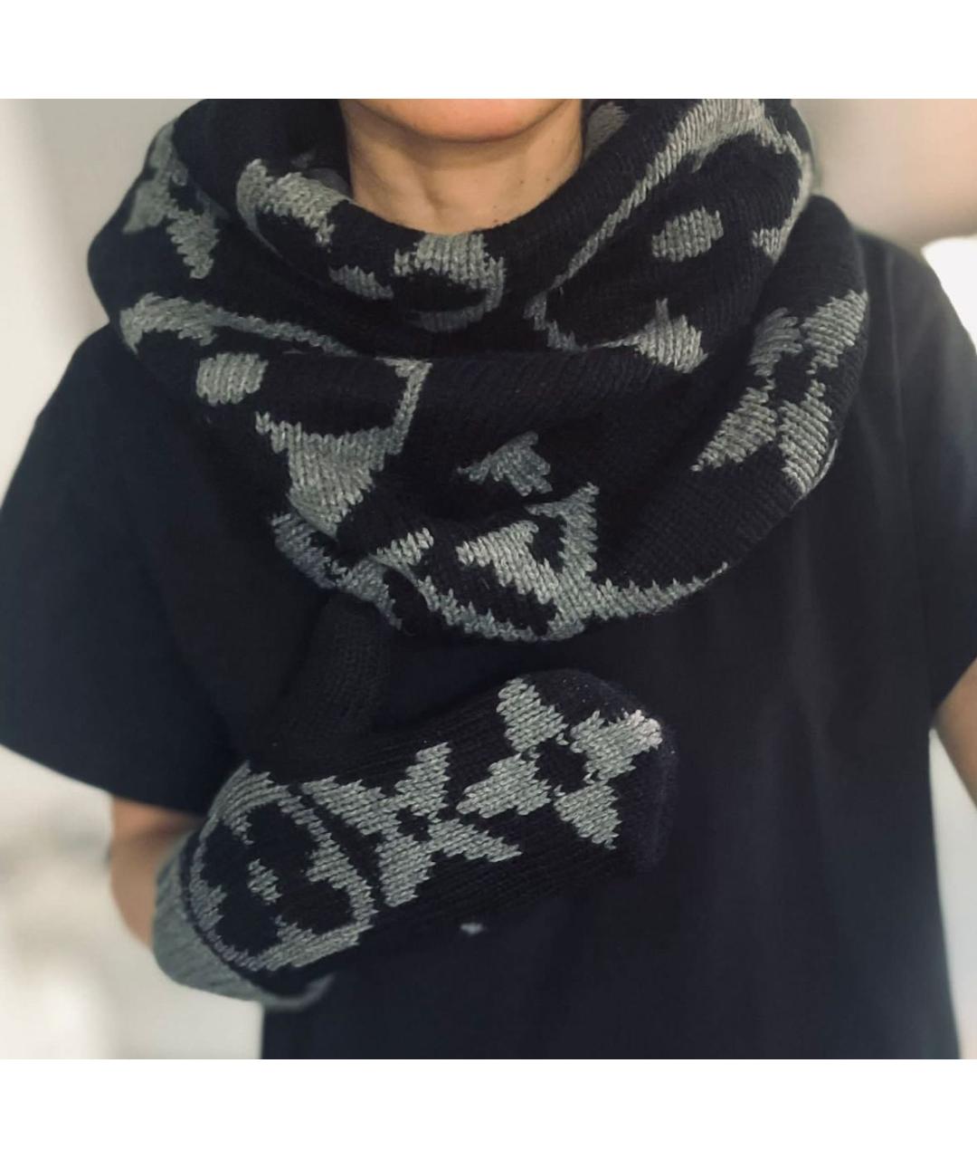 LOUIS VUITTON Черный шерстяной шарф, фото 5