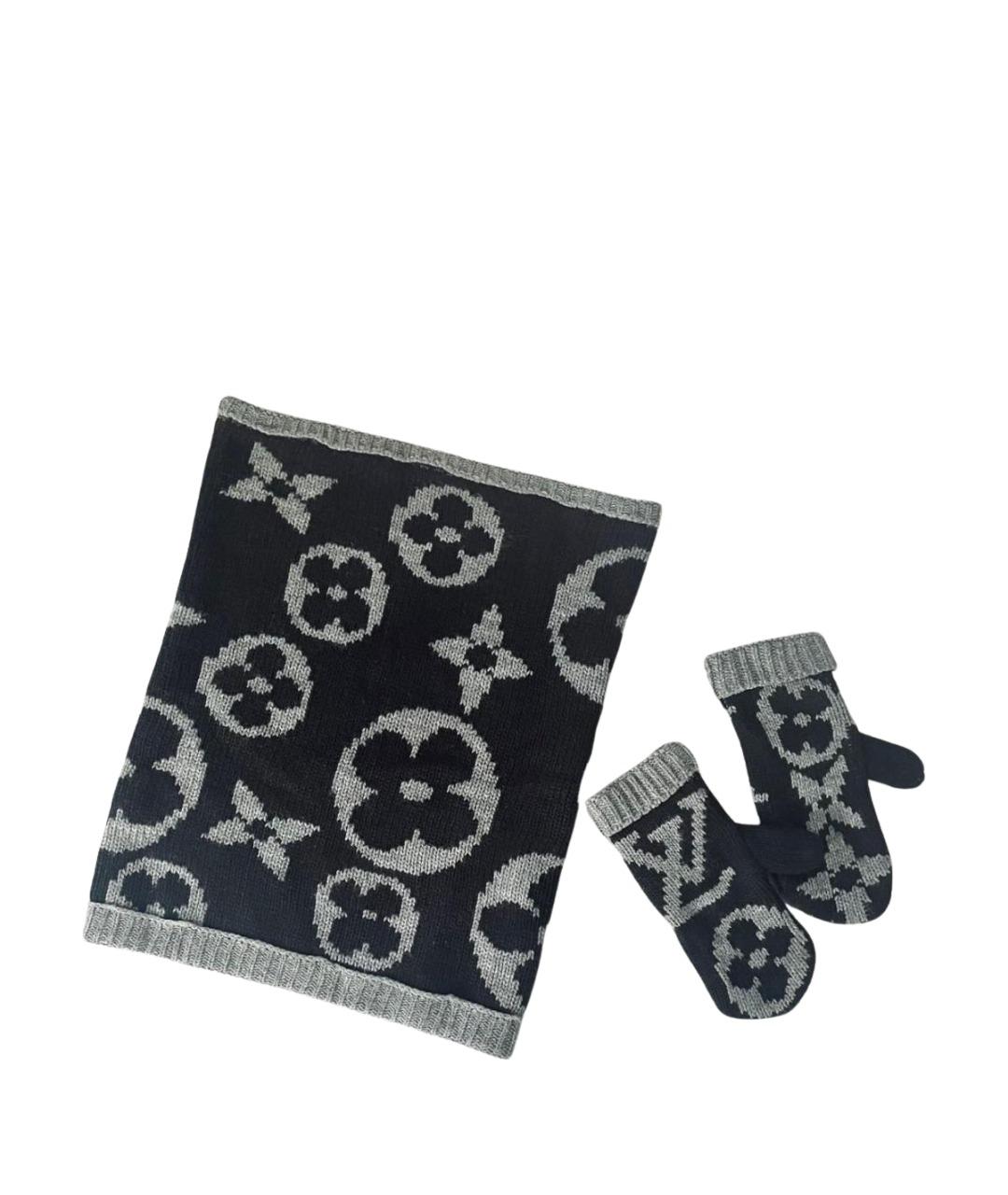 LOUIS VUITTON Черный шерстяной шарф, фото 1