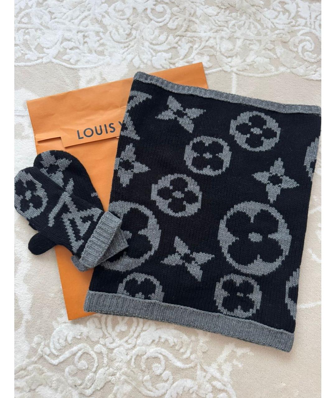 LOUIS VUITTON Черный шерстяной шарф, фото 4