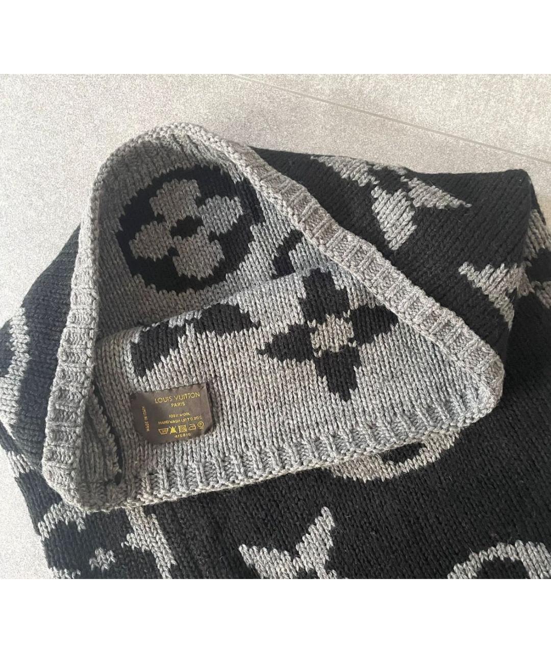 LOUIS VUITTON Черный шерстяной шарф, фото 2