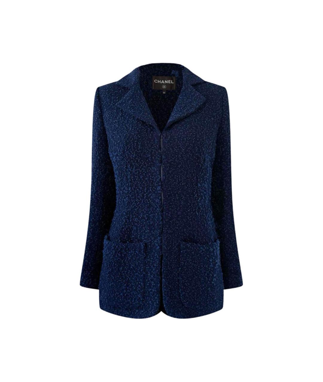 CHANEL Темно-синий твидовый жакет/пиджак, фото 1
