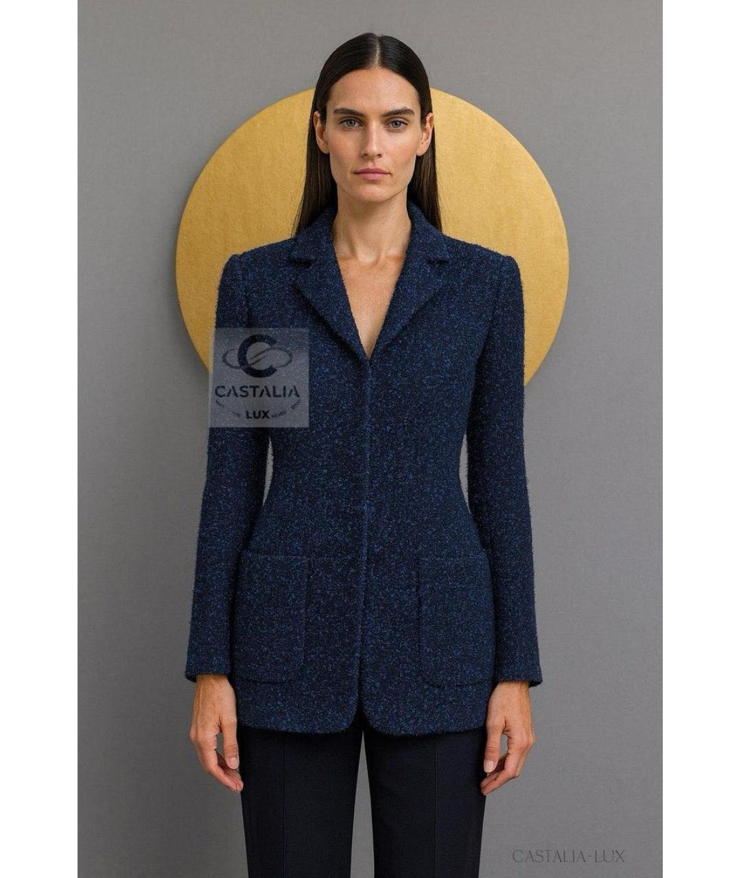 CHANEL Темно-синий твидовый жакет/пиджак, фото 3