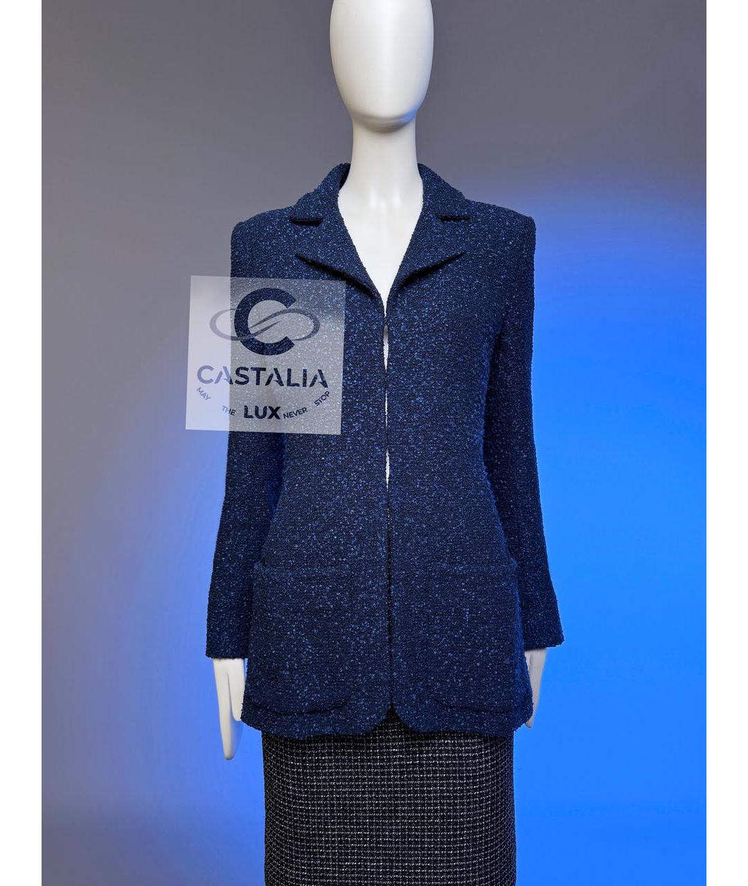 CHANEL Темно-синий твидовый жакет/пиджак, фото 5