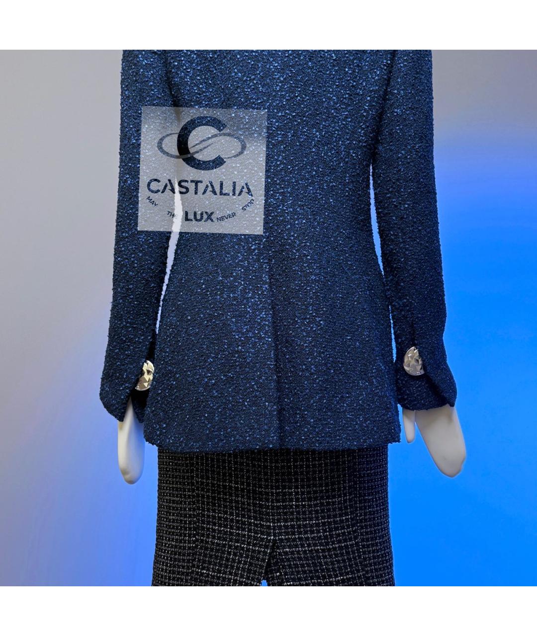 CHANEL Темно-синий твидовый жакет/пиджак, фото 7