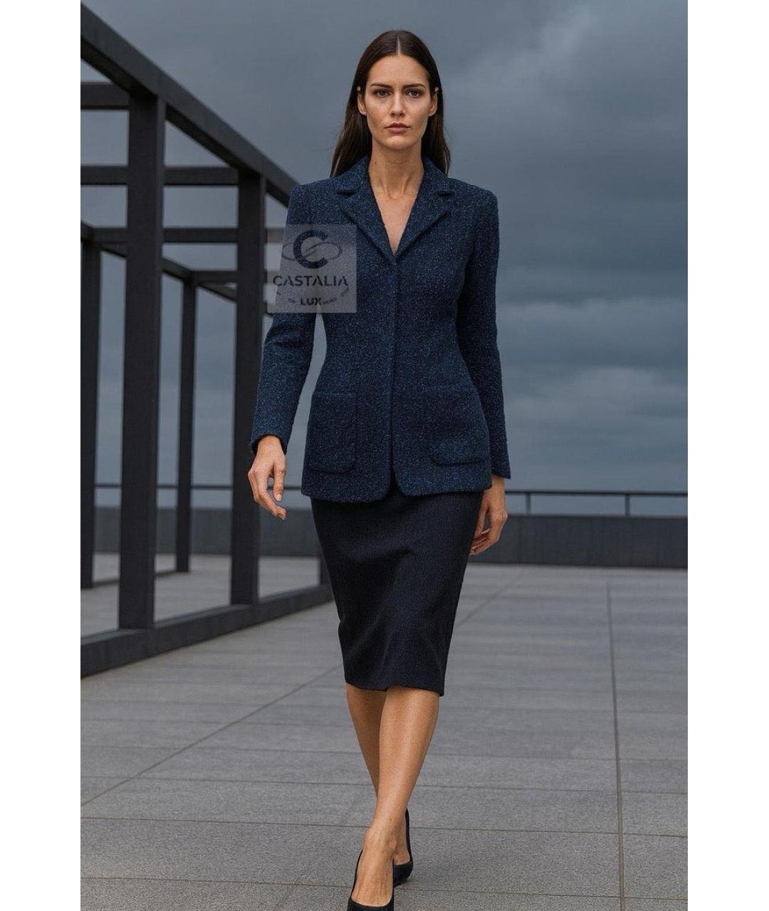 CHANEL Темно-синий твидовый жакет/пиджак, фото 4