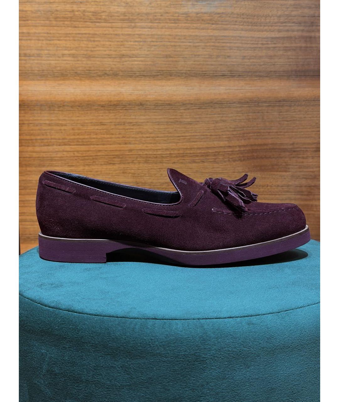TOD'S Бордовые замшевые мокасины, фото 9