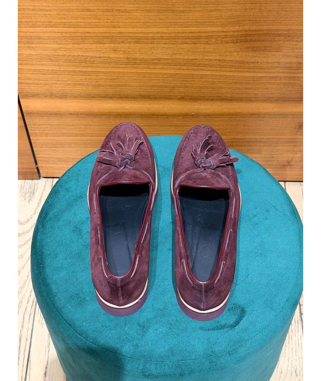 TOD'S Бордовые замшевые мокасины, фото 3