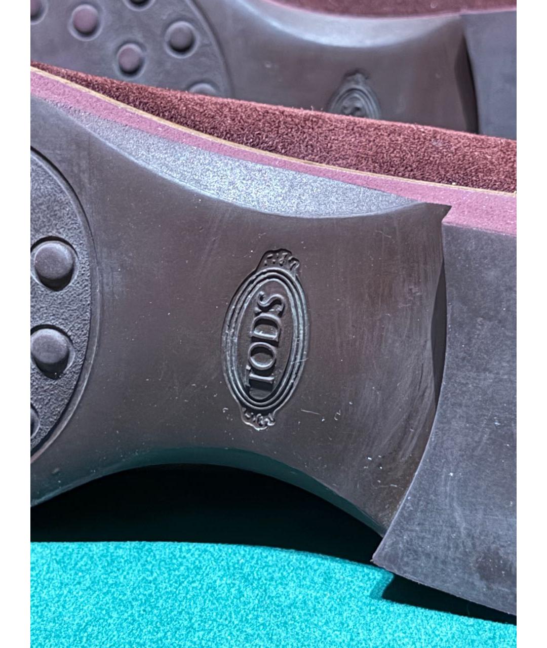TOD'S Бордовые замшевые мокасины, фото 8