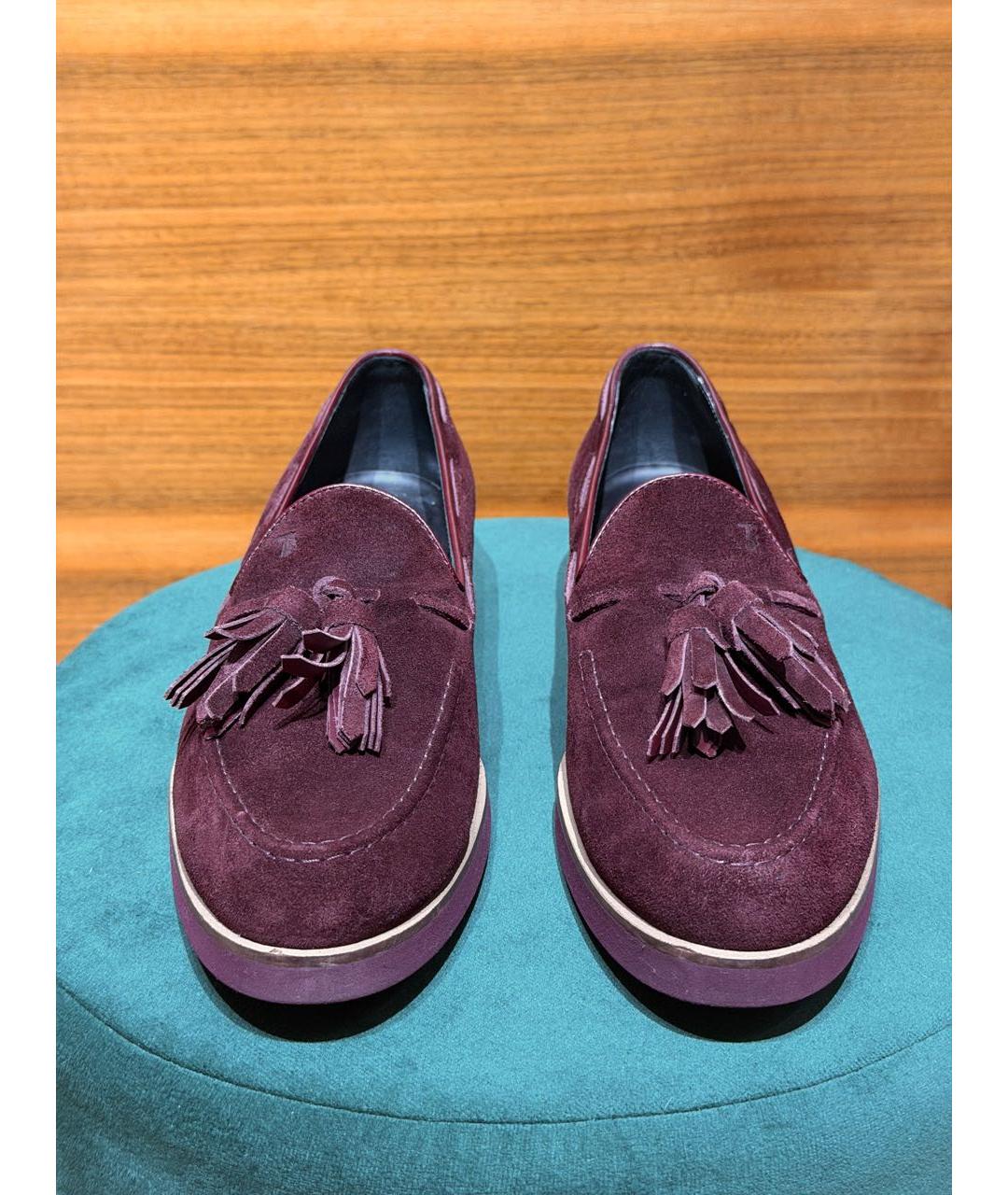 TOD'S Бордовые замшевые мокасины, фото 2