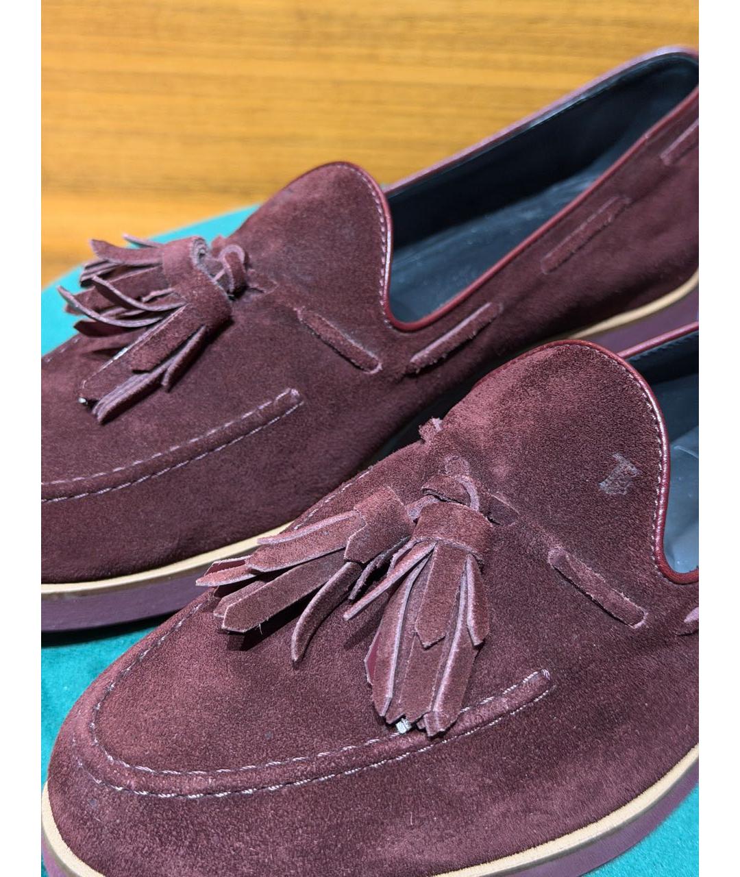 TOD'S Бордовые замшевые мокасины, фото 7