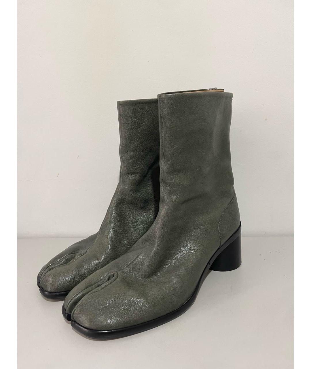 MAISON MARGIELA Зеленые кожаные высокие ботинки, фото 6