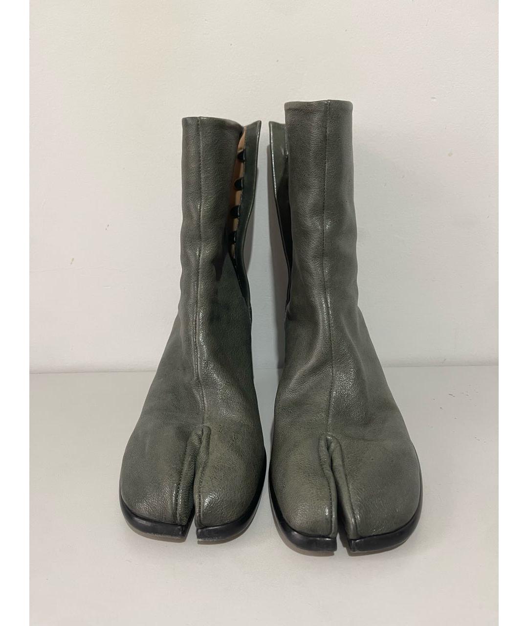 MAISON MARGIELA Зеленые кожаные высокие ботинки, фото 3