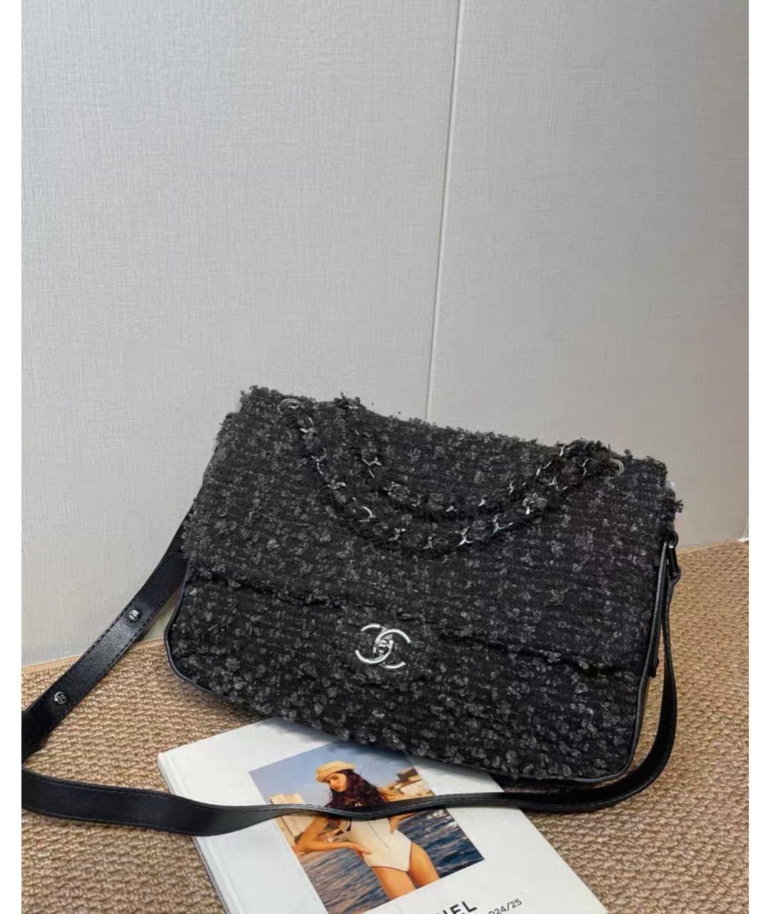 CHANEL Антрацитовая твидовая сумка через плечо, фото 9