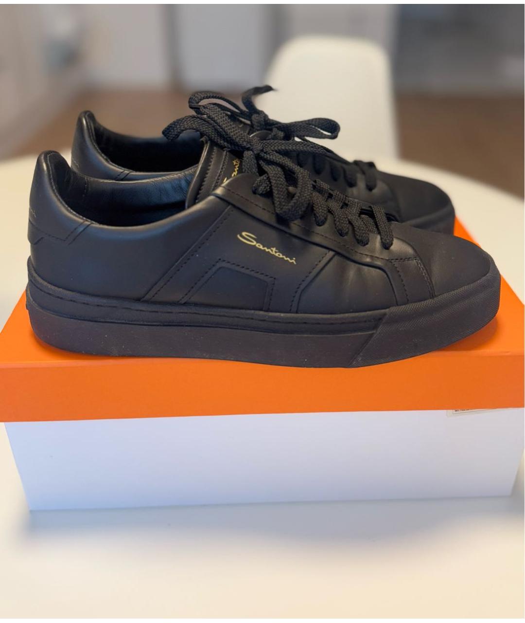 SANTONI Черные кожаные кеды, фото 8