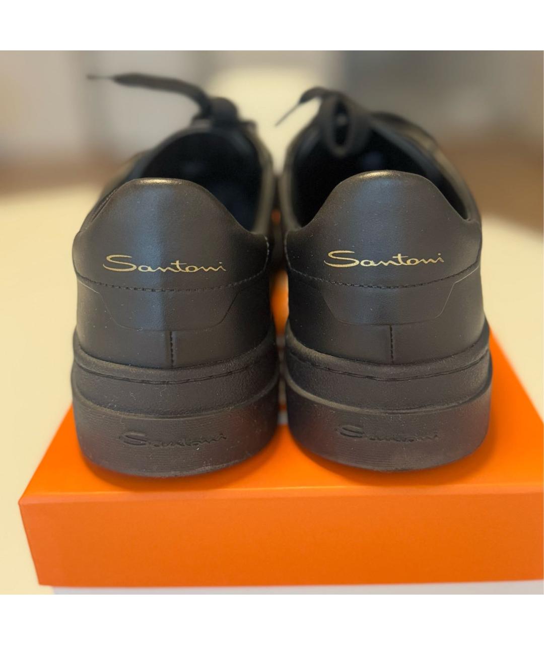 SANTONI Черные кожаные кеды, фото 4