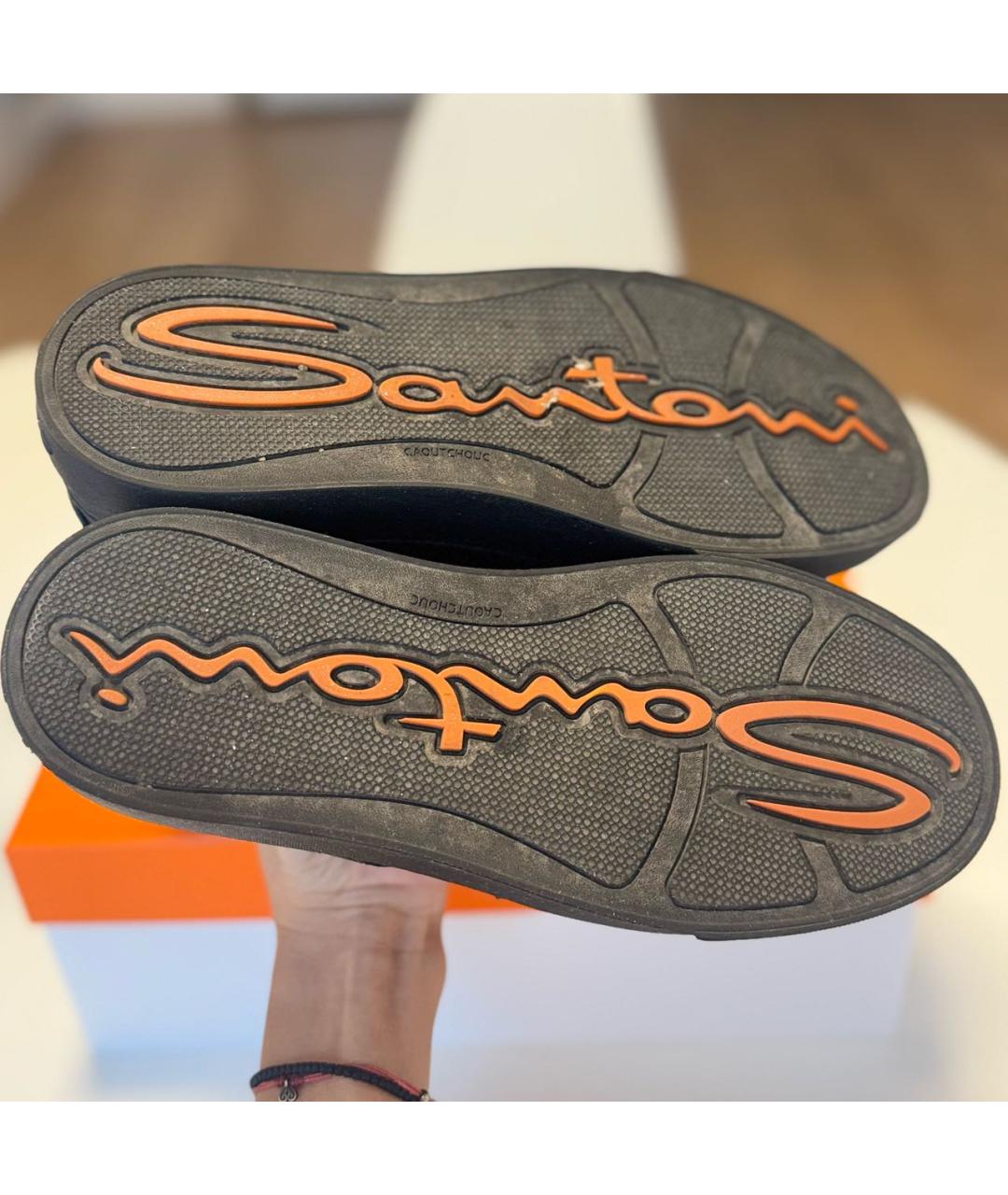 SANTONI Черные кожаные кеды, фото 5