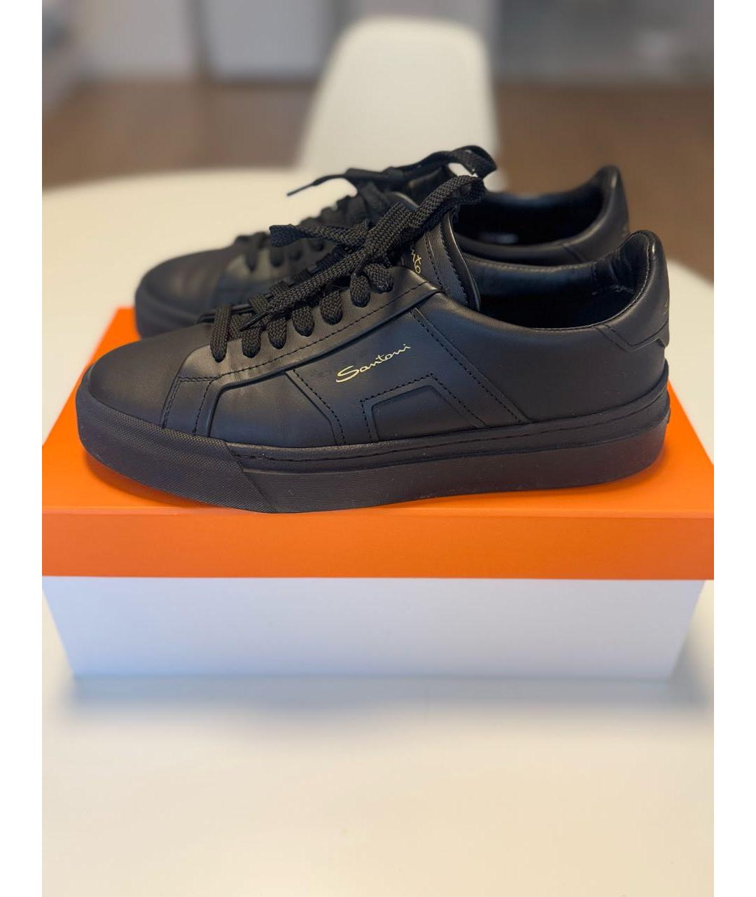 SANTONI Черные кожаные кеды, фото 6