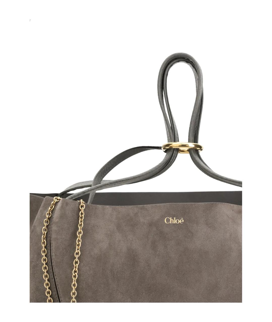 CHLOE Серая замшевая сумка тоут, фото 4