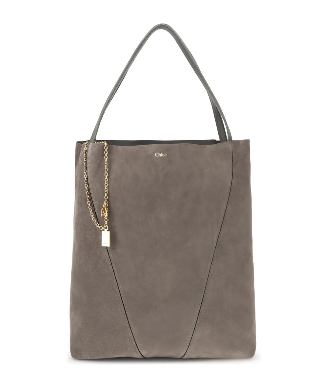 CHLOE Серая замшевая сумка тоут, фото 1