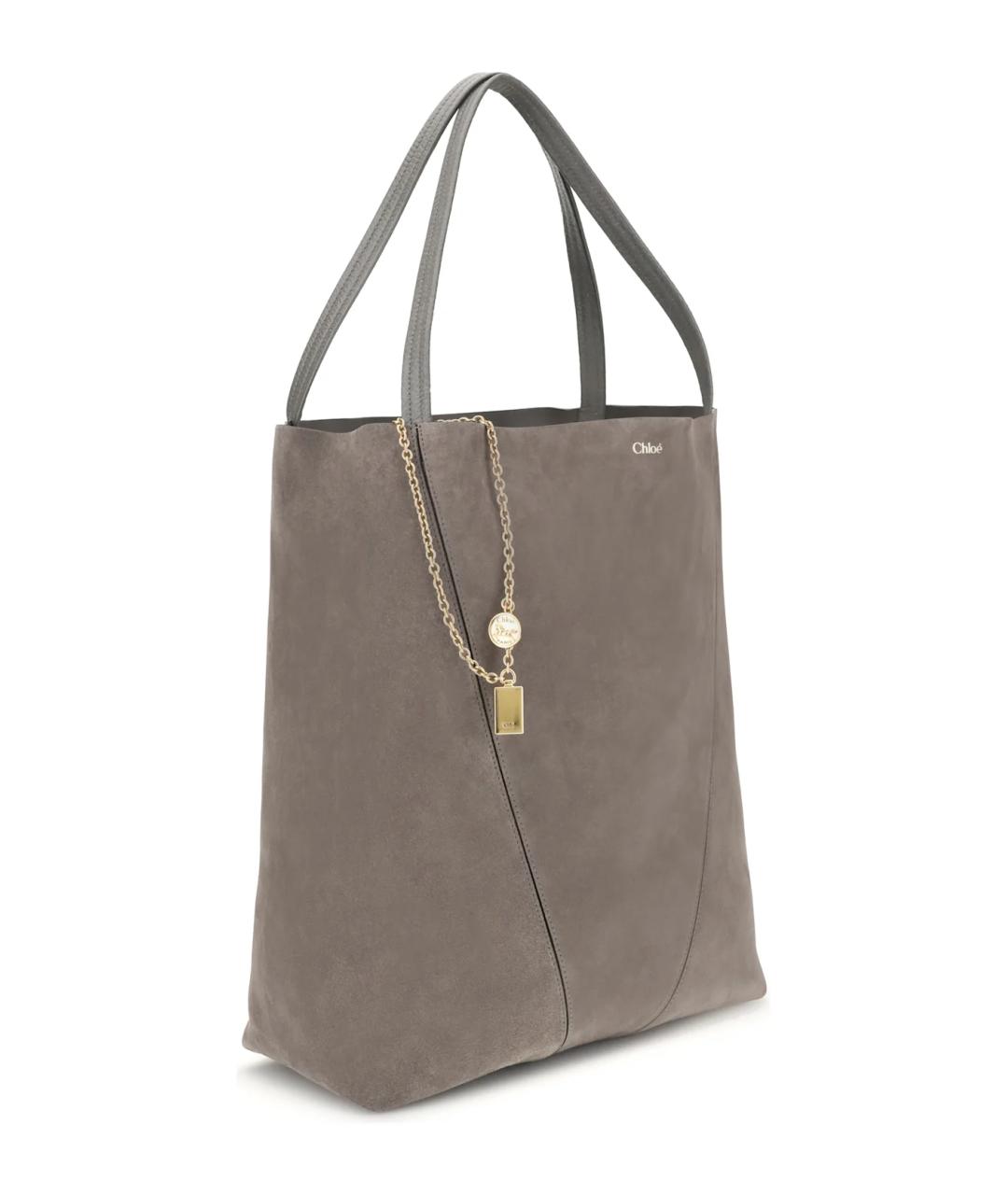 CHLOE Серая замшевая сумка тоут, фото 3