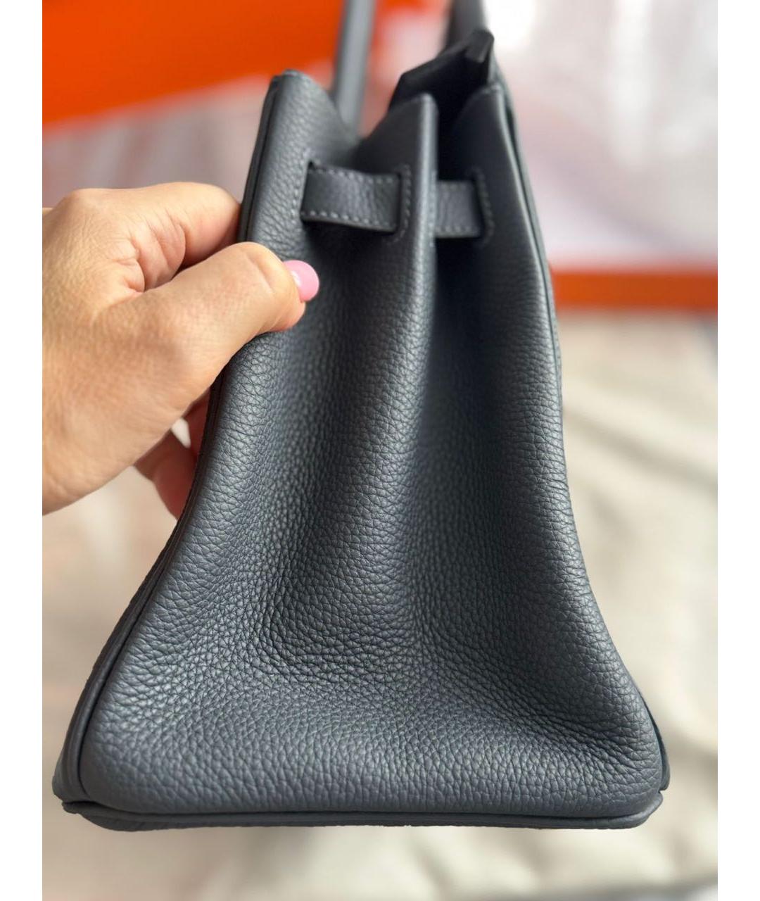HERMES Серая кожаная сумка с короткими ручками, фото 3