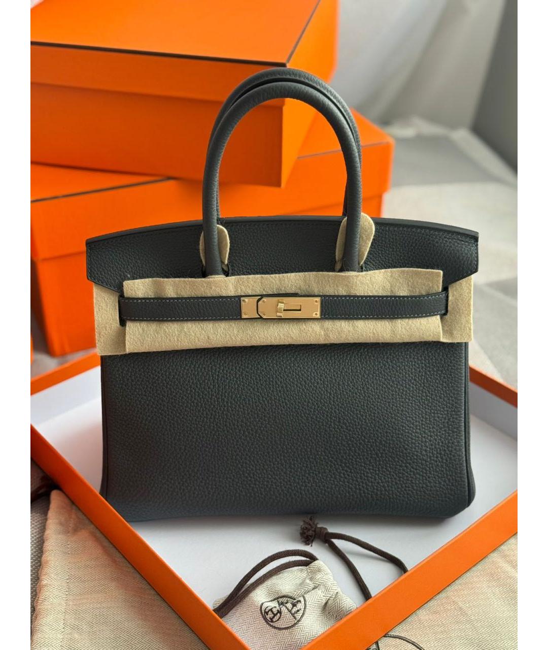 HERMES Серая кожаная сумка с короткими ручками, фото 10