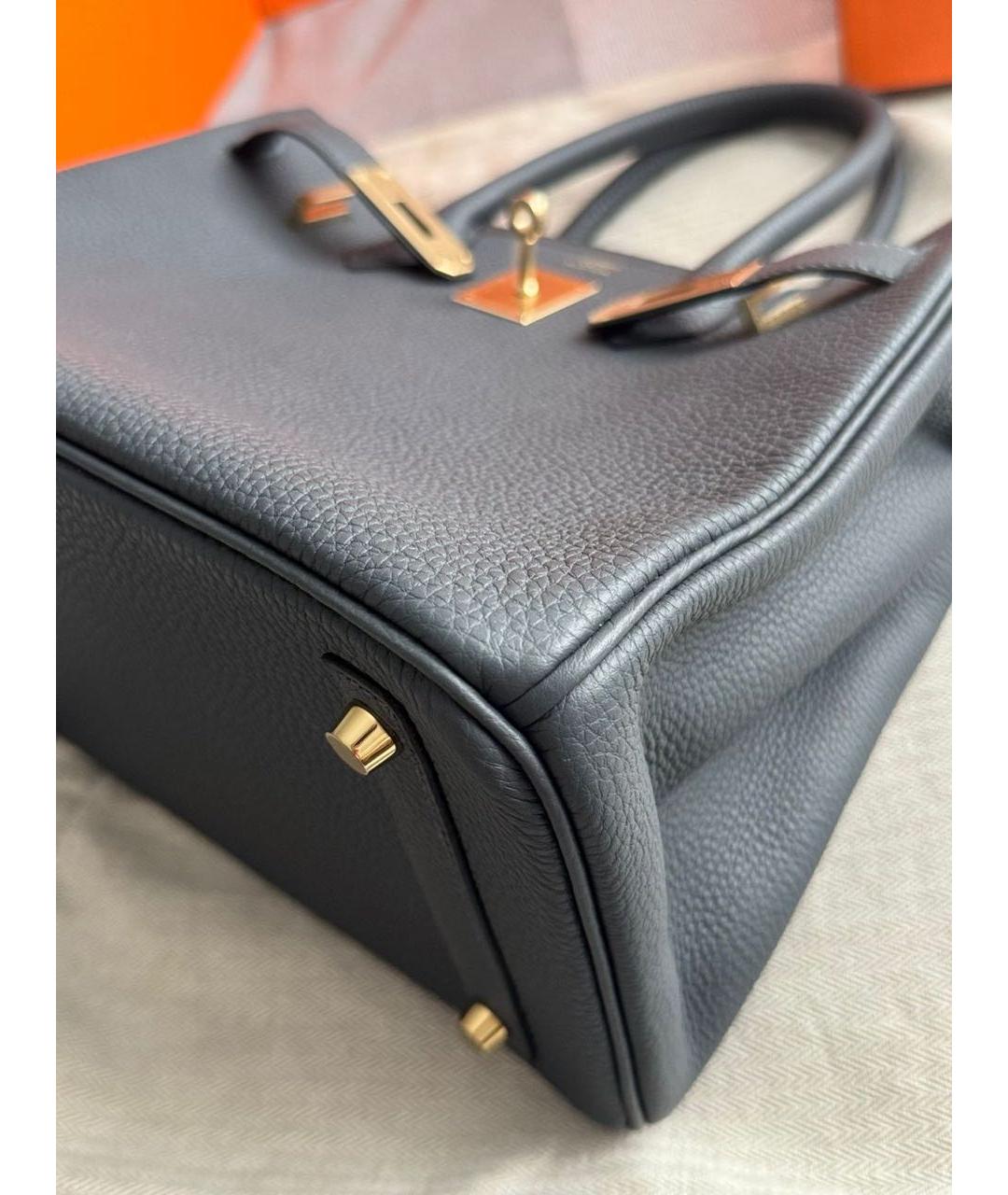 HERMES Серая кожаная сумка с короткими ручками, фото 6
