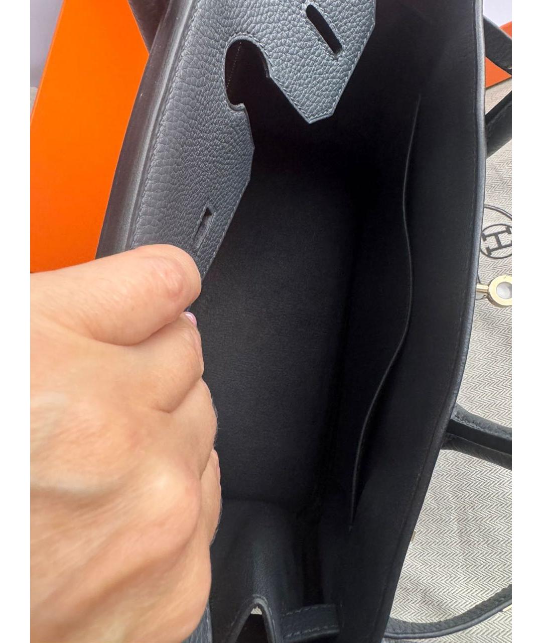 HERMES Серая кожаная сумка с короткими ручками, фото 5