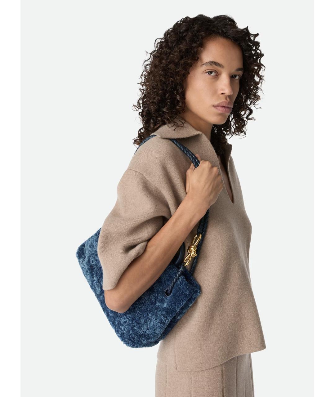 BOTTEGA VENETA Синяя меховая сумка тоут, фото 2