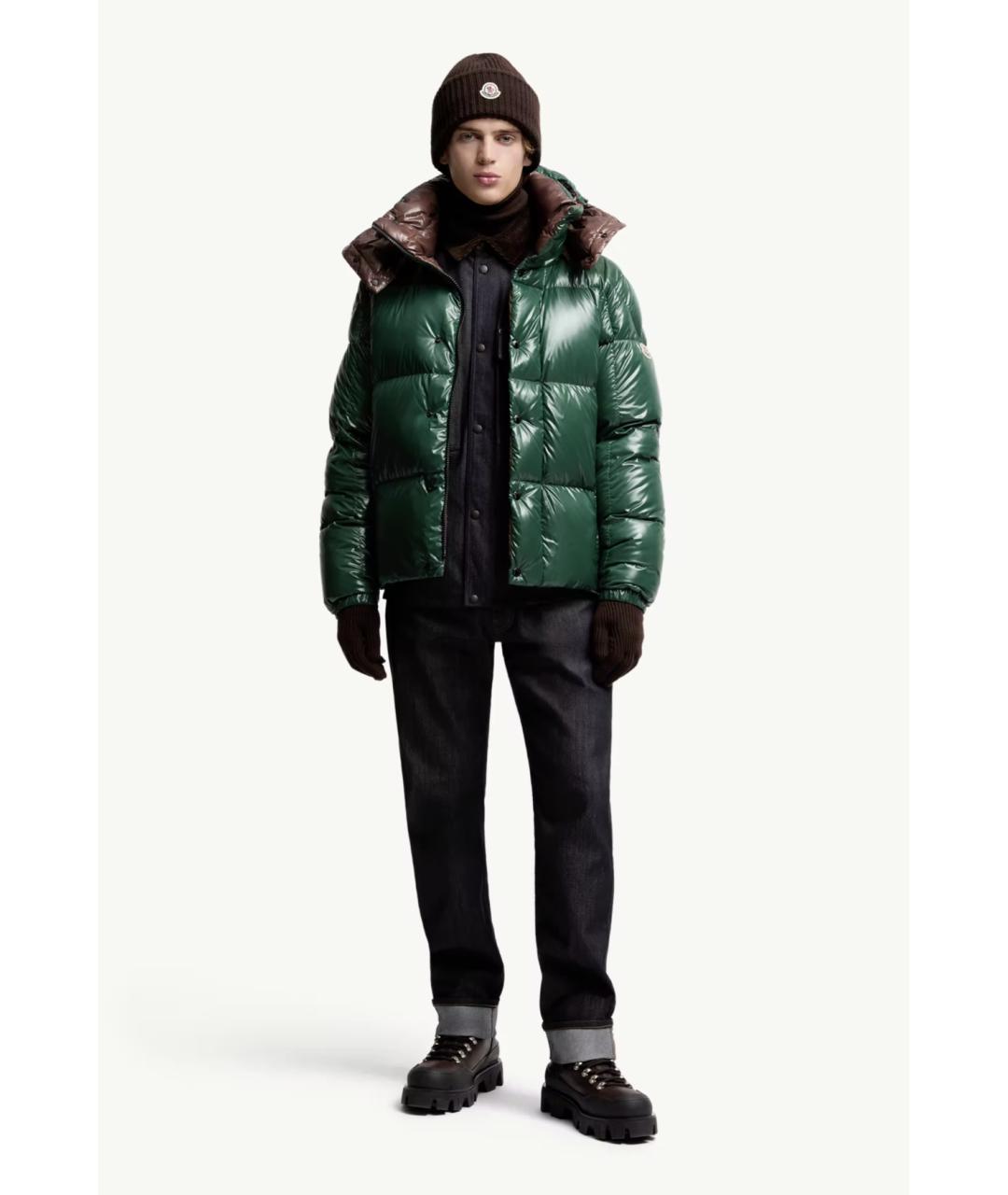 MONCLER Зеленый полиамидовый пуховик, фото 2