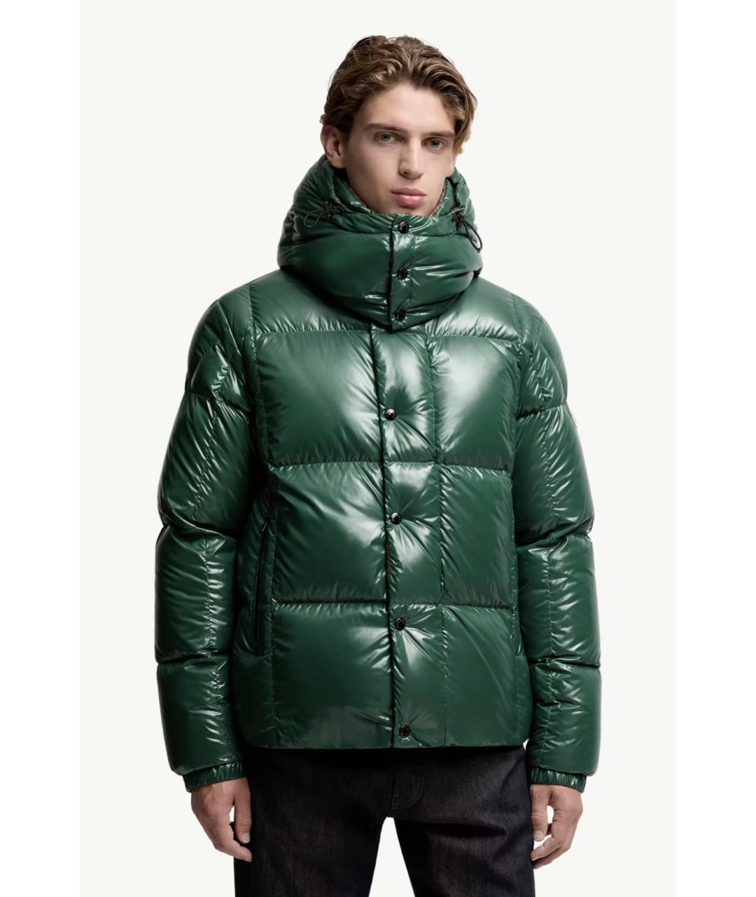MONCLER Зеленый полиамидовый пуховик, фото 3