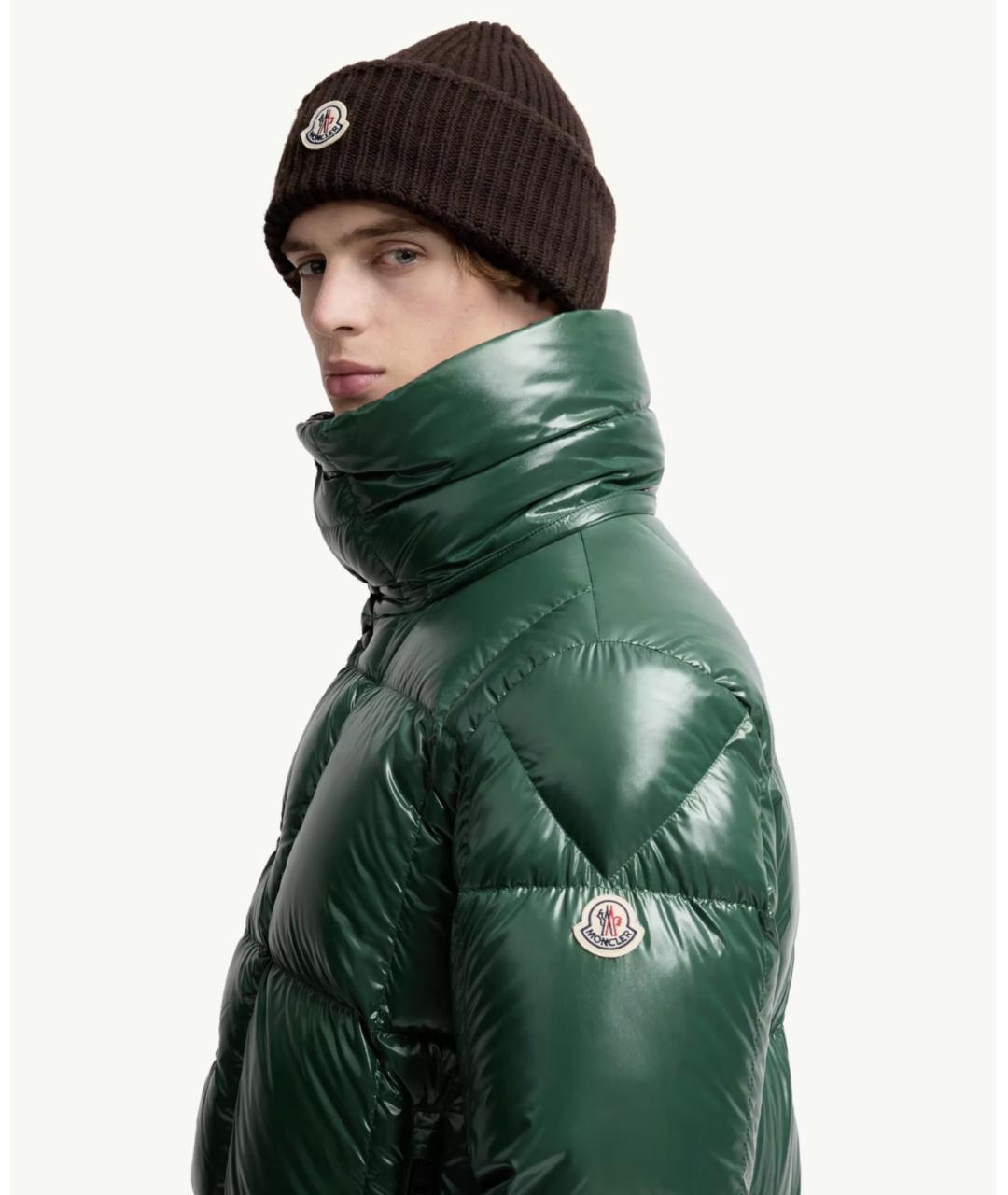 MONCLER Зеленый полиамидовый пуховик, фото 4