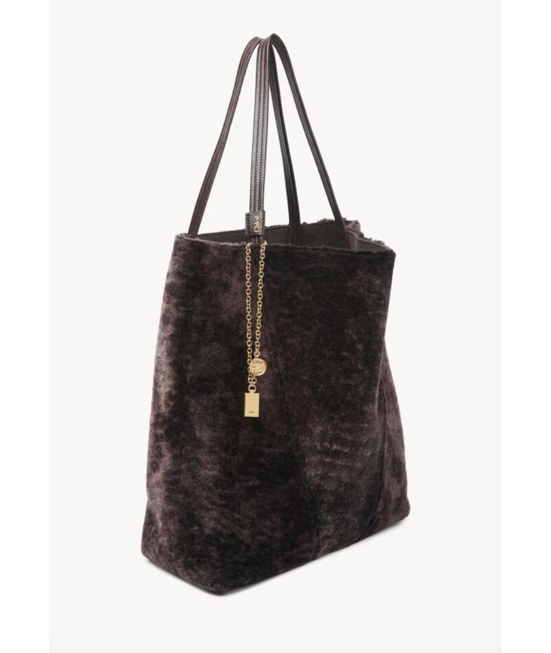 CHLOE Коричневая меховая сумка тоут, фото 3