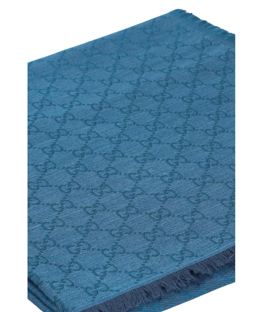 GUCCI Синий шерстяной шарф, фото 2