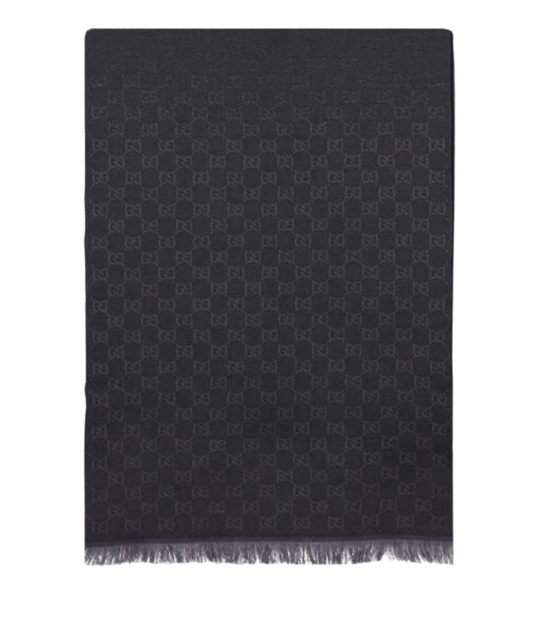 GUCCI Черный шерстяной шарф, фото 1