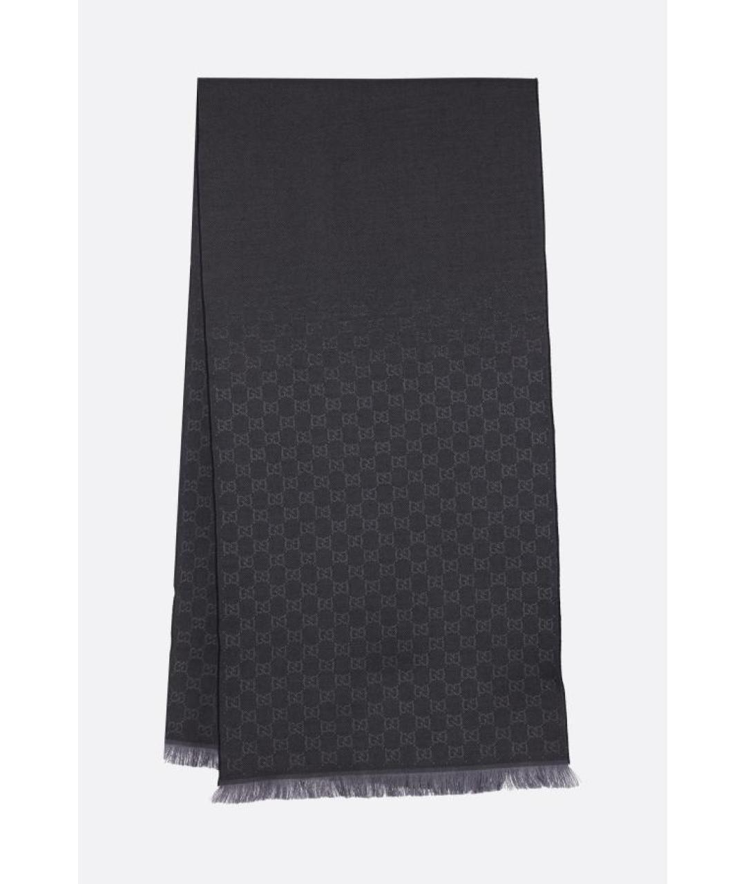 GUCCI Черный шерстяной шарф, фото 2