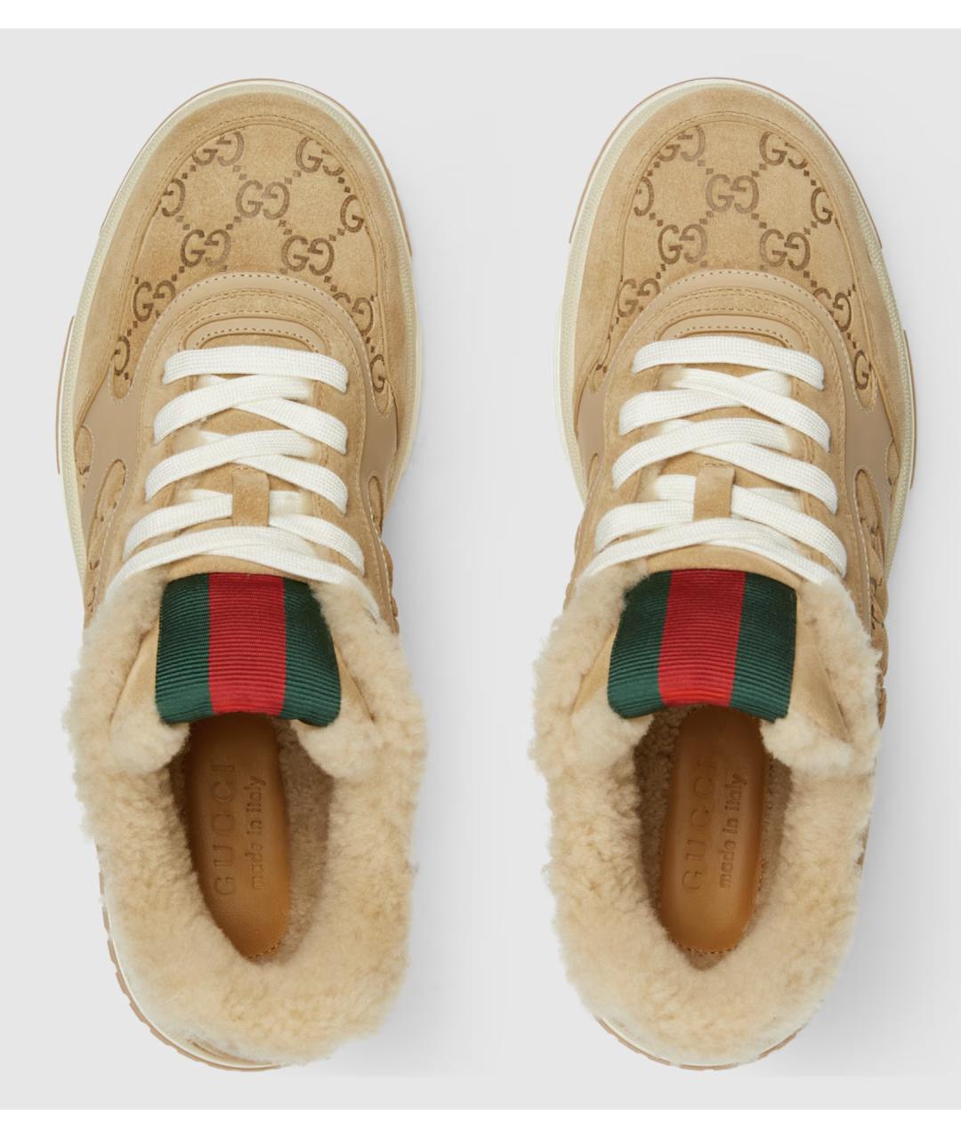 GUCCI Бежевые замшевые низкие кроссовки / кеды, фото 4
