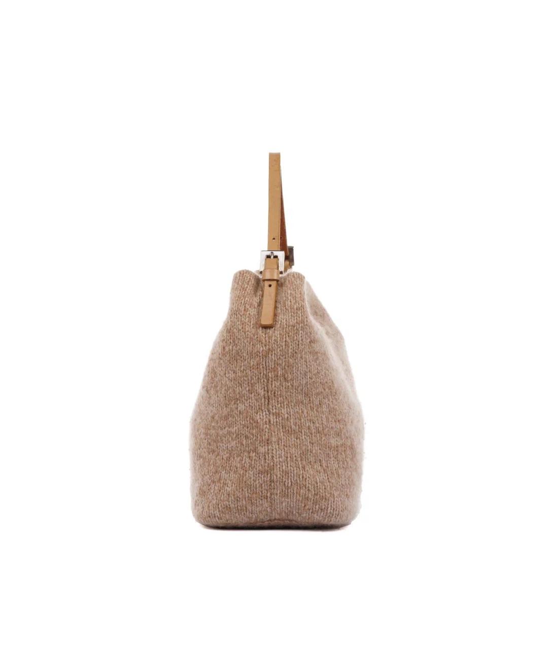 FENDI Бежевая шерстяная сумка с короткими ручками, фото 5